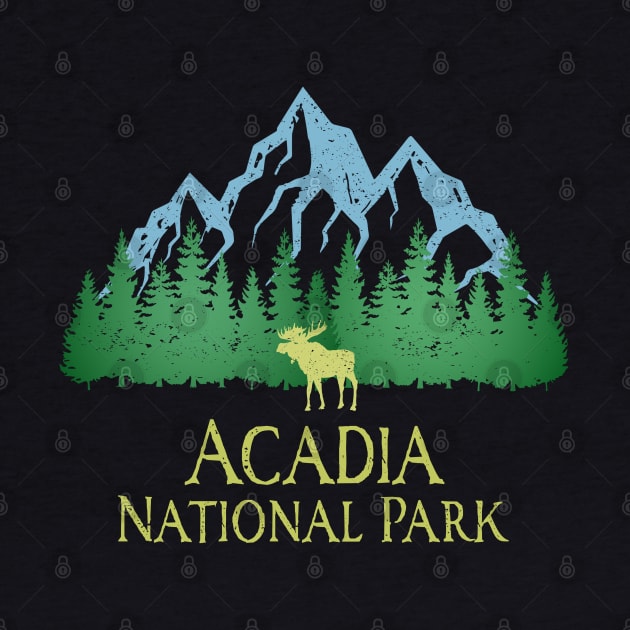 Acadia National Park Maine Mountain Trees Silhouette Moose by Pine Hill Goods